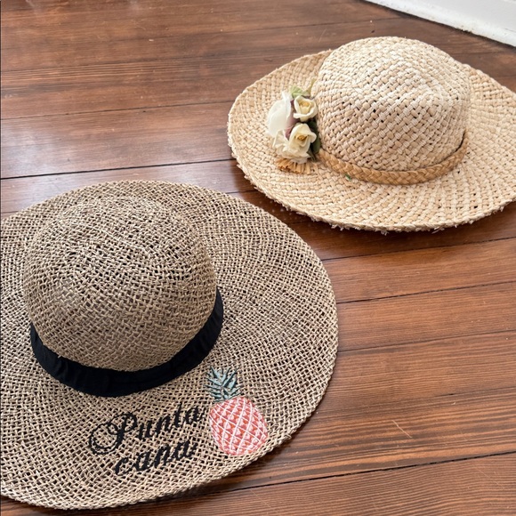 Accessories - BUNDLE of 2 Straw Sun Hats with Floral Accent and Punta Cana